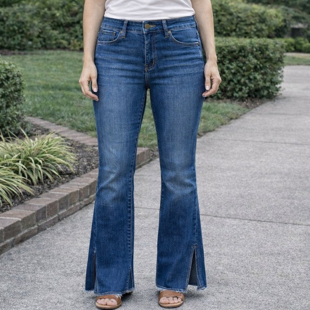 Jessica Simpson High‎ Rise Flare Jeans Split Hem Raw Edge Size 10